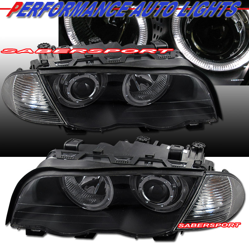 BMW 3 SERIES E46 98-01 4 DR PROJECTOR H.L. W/ C. L HALO BLACK AMBER