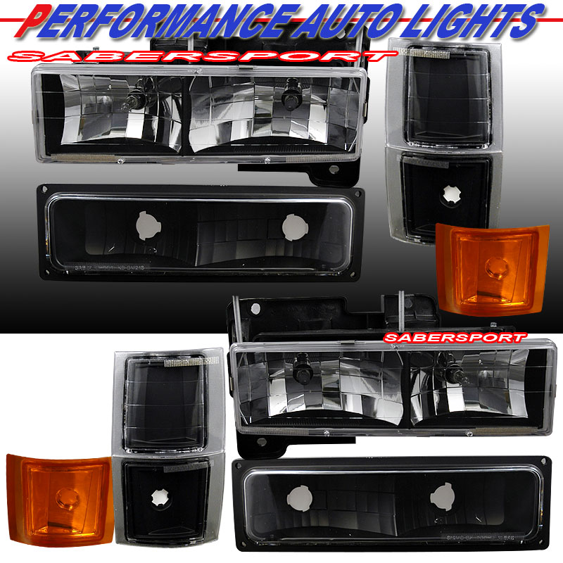 CHEVY FULLSIZE 88-98 CRYSTAL H.L BLACK W/ SIGNAL & SIDE MARKER LIGHTS