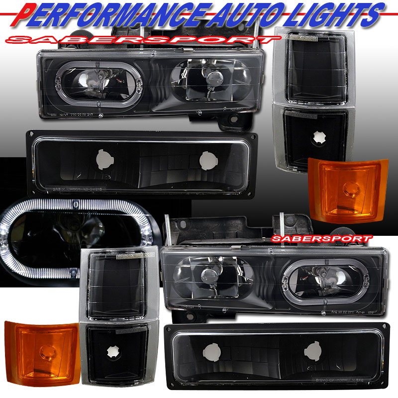 CHEVY FULLSIZE 88-98 CRYSTAL H.L HALO BLACK  W/ SIGNAL & SIDE MARKER LIGHTS