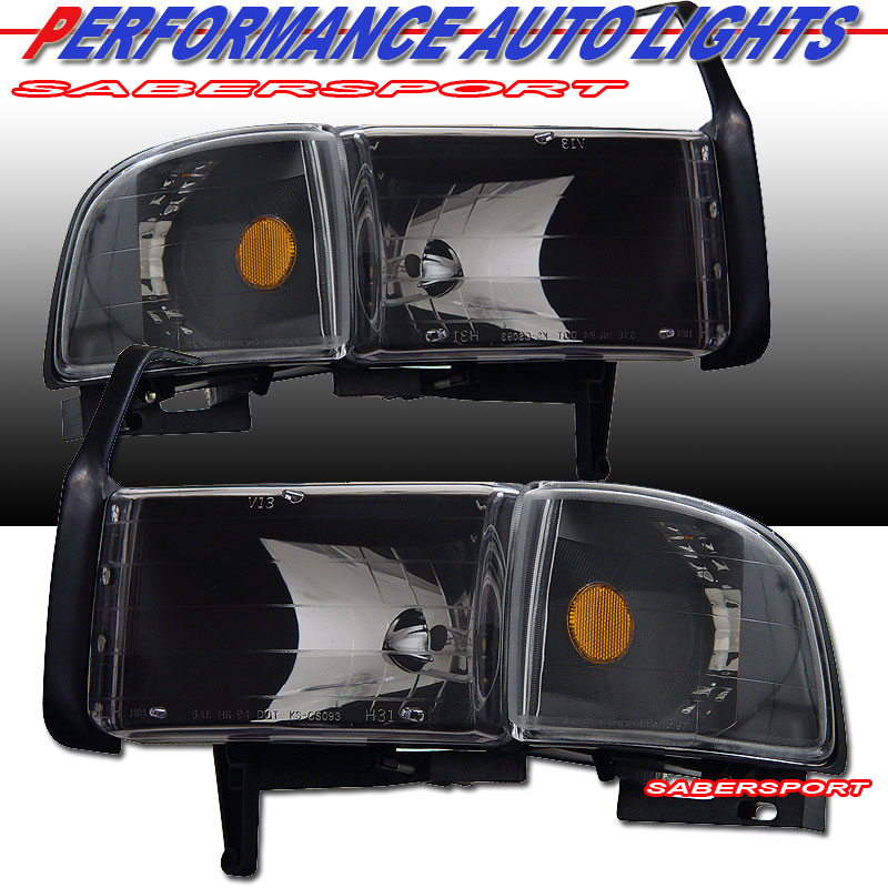 DODGE RAM 94-01 CRYSTAL H.L BLACK AMBER WITH CORNER LIGHT