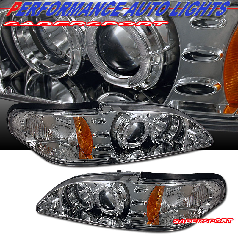 FORD MUSTANG 94-98 1 PC PROJECTOR H.L HALO CHROME CLEAR AMBER