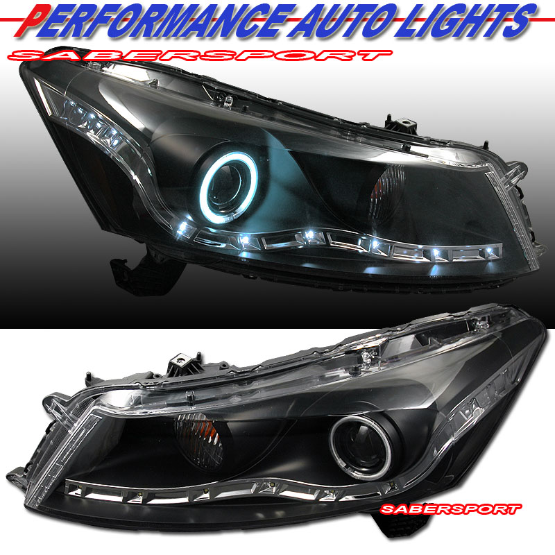 HONDA ACCORD 08 UP PROJECTOR H.L 4 DR HALO (AUDI R8 STYLE) BLACK CLEAR AMBER