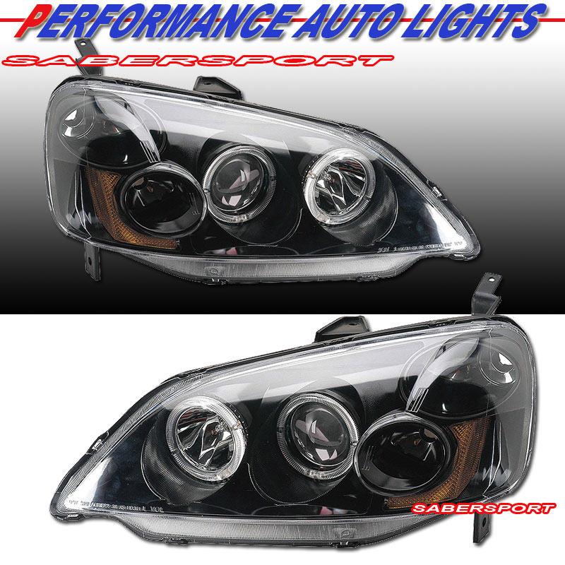 HONDA CIVIC 01-03 PROJECTOR H.L HALO BLACK CLEAR AMBER