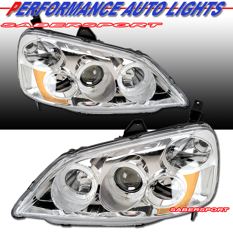 HONDA CIVIC 01-03 PROJECTOR H.L HALO CHROME CLEAR AMBER