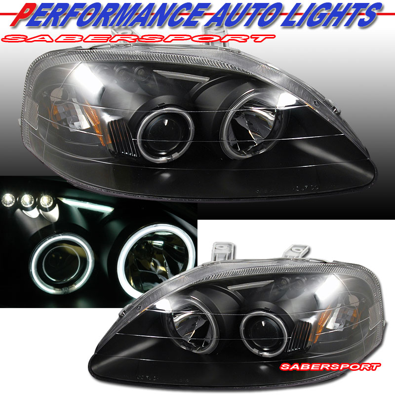 HONDA CIVIC 99-00 PROJECTOR L.E.D H.L G2 HALO BLACK CLEAR AMBER (