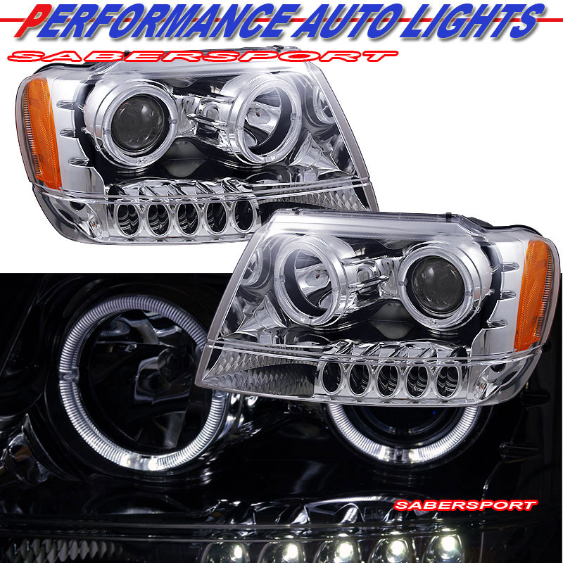 JEEP GRAND CHEROKEE 99-04 PROJECTOR H.L HALO CHROME CLEAR AMBER